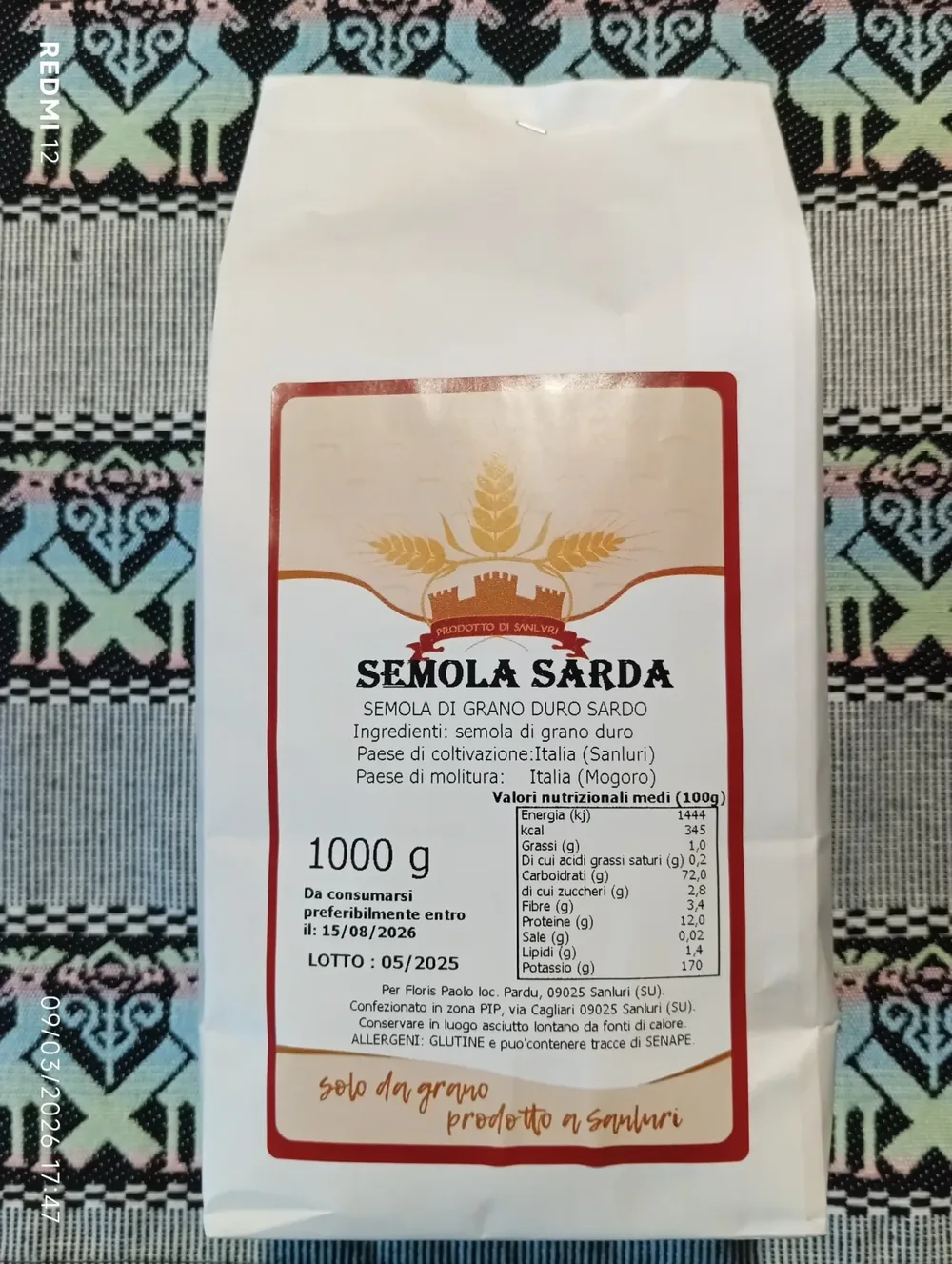 Confezione di semola di grano duro sardo